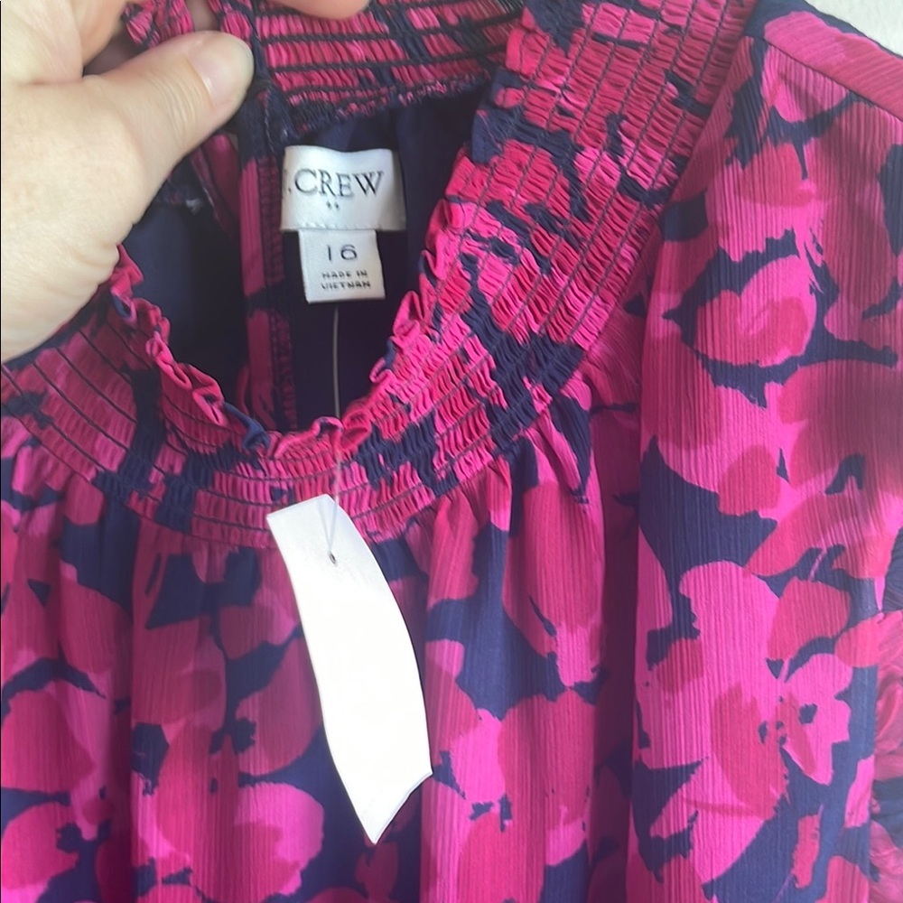 NWT! J. Crew Factory Navy & Pink Floral Dress, Sz 16 - Picture 2 of 6